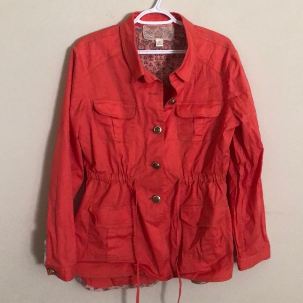 Anthropologie coral anorak jacket xl